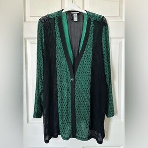 Catherines Black/Green Lace Patterned Cardigan Size 2X